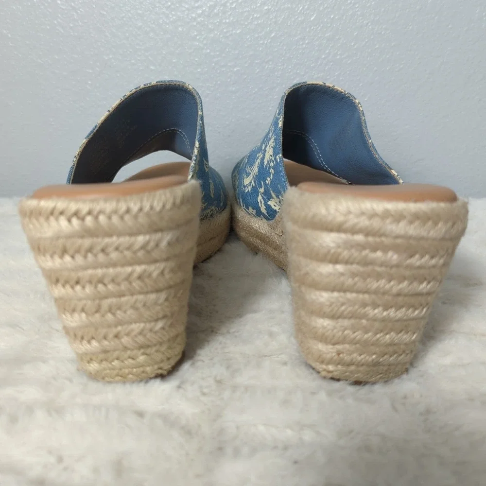 PIONEER WOMAN Mariela blue floral‎ canvas espadrille wedge slide sandals Size 9